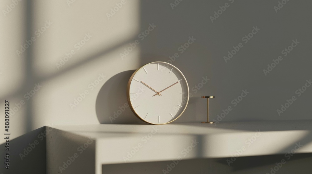 Aufkleber a white clock with a gold frame sits on a shelf next to a small table