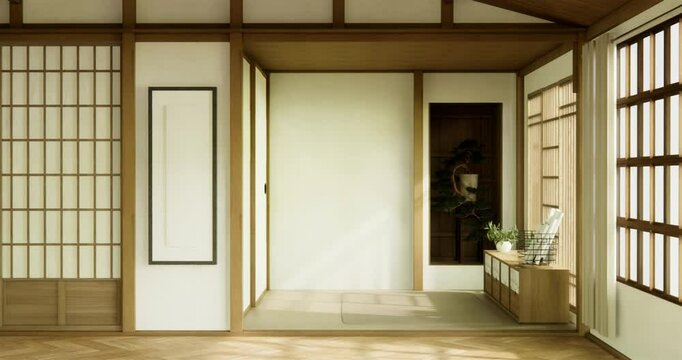 modern room with white wall with wood wall design. 3d rendering