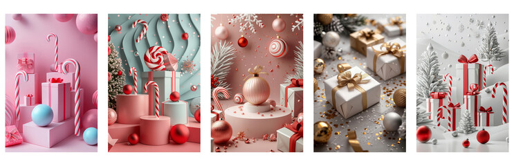 Whimsical Holiday Celebration with Candy Canes and Gift Boxes