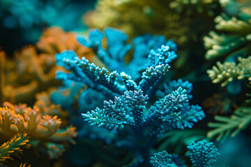 Fototapeta premium Beautiful coral reef, macro photography of beautiful corals, blue-green color