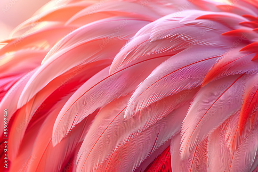 Poster a close-up of flamingo feathers, showcasing the intricate patterns and colors. , stylish in style of