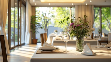 Fototapeta premium a cosy, modern and stylishly furnished luxury restaurant