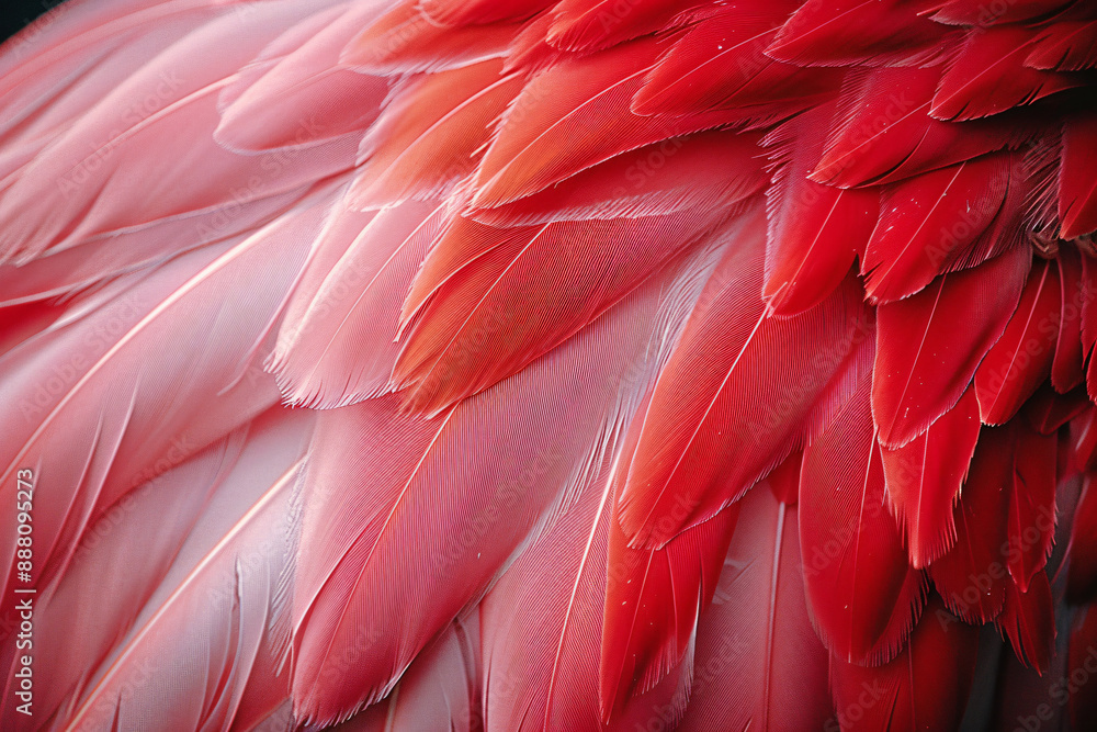 Poster a close-up of flamingo feathers, showcasing the intricate patterns and colors. , stylish in style of