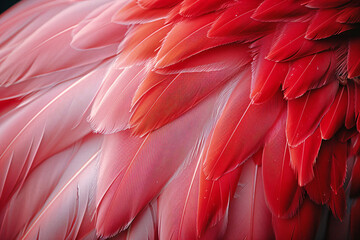 Fototapeta premium A close-up of flamingo feathers, showcasing the intricate patterns and colors. , stylish in style of double exposure. pink color scheme.