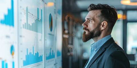 marketing executive and manager looking at charts and graphs to monitor key performance indicators