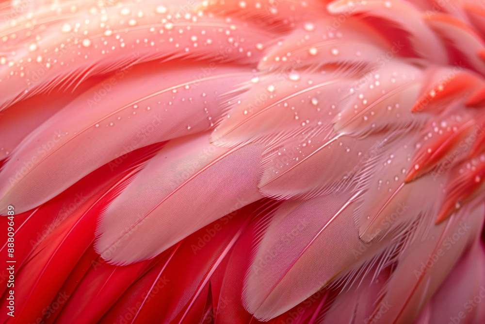 Poster a close-up of flamingo feathers, showcasing the intricate patterns and colors. , stylish in style of