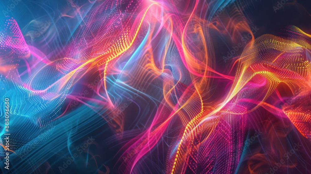 Aufkleber glowing neon light waves form an abstract background pattern