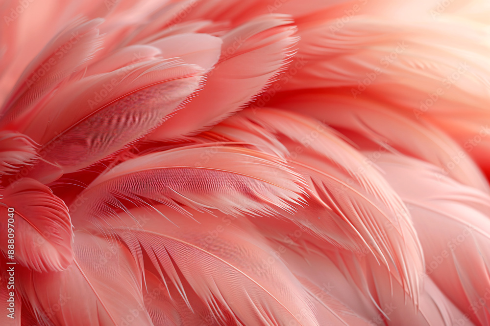 Poster a close-up of flamingo feathers, showcasing the intricate patterns and colors. , stylish in style of