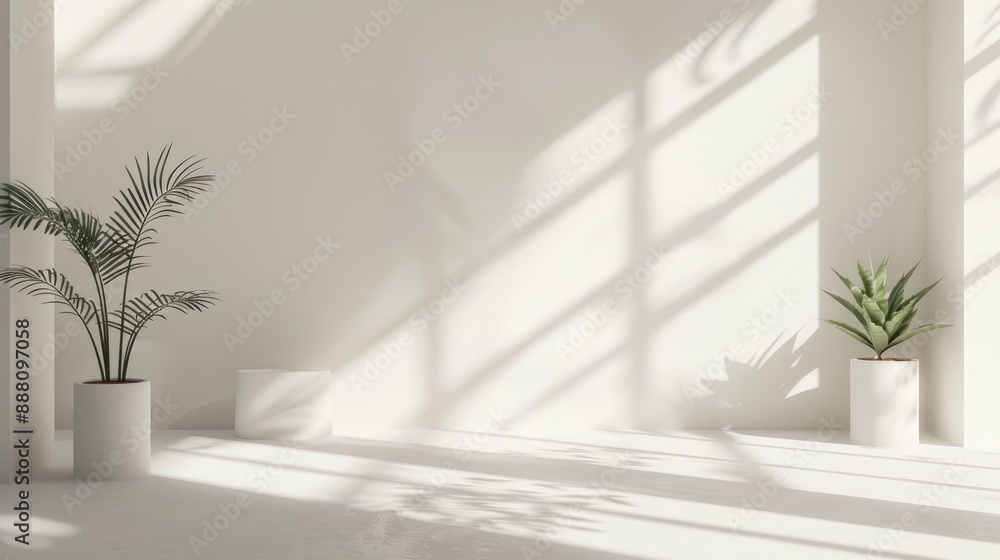 Poster minimalist product presentation studio with sunlight and window shadows
