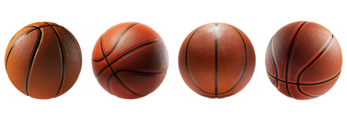 Four types of basketballs isolated on a white background, comparison of different basketball designs