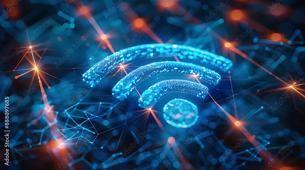 Poster wireless network and connection abstract data background with wifi symbol