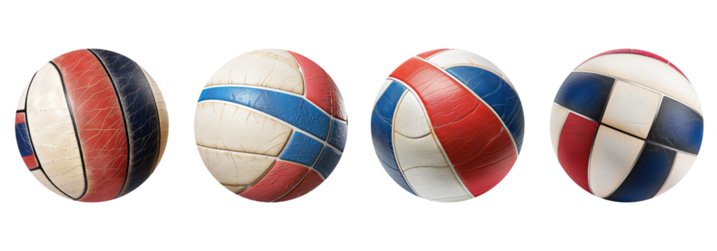 Vintage Leather Soccer Balls with Colorful Patterns in a Row