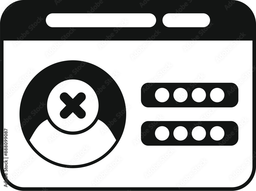 Poster simple icon of a user account being deleted from a website with a big x over the profile picture
