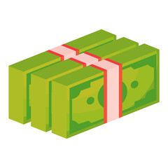 Cartoon banknotes. and stacks of green dollar bills