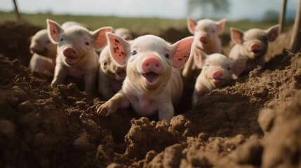 playful little pigs on the farm
