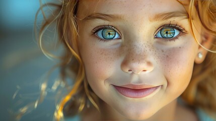 Smiling child face with large expressive eyes