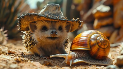 Naklejka premium funny hedgehog wearing a ten-gallon hat
