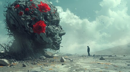 Imagination of surreal scene flower with human head