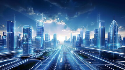 Futuristic City with Digital Architecture