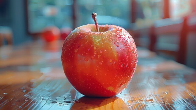 red appla on the wooden table