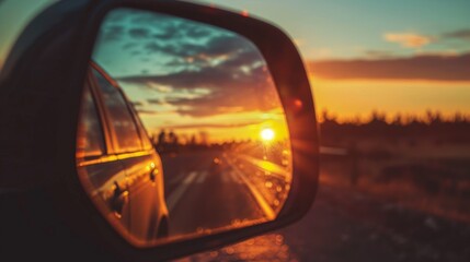 Sunset Reflected in a Car's Side Mirror