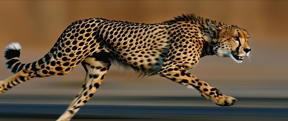 A sleek cheetah sprinting at full speed, every muscle defined and tense, caught in a precise close-up that captures the essence of speed and power