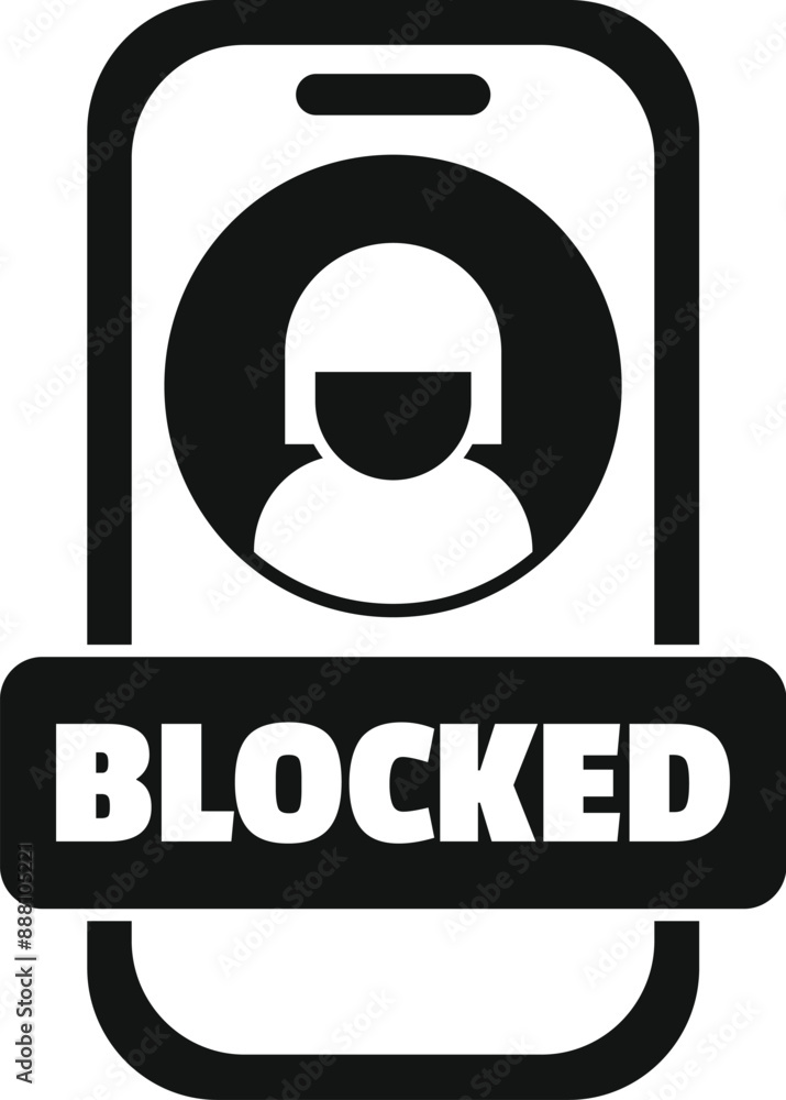 Poster blocked user on smartphone screen is being rejected by social network icon in simple style