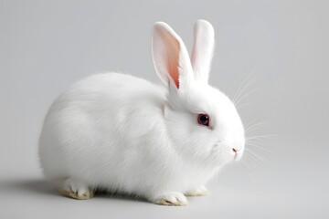 Obraz premium Adorable White Rabbit with Pink Ears and Red Eyes