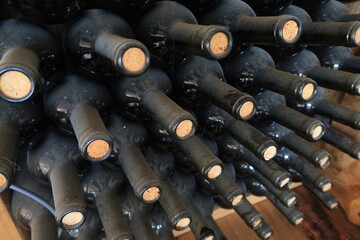 
Wine bottles aging in a Georgian cellar