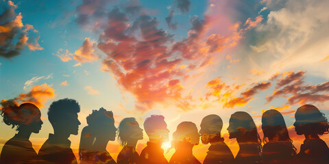 Voters' Voices: A crowd of diverse faces, silhouetted against a softly-lit sky.