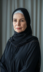 Portrait of Senior Muslim woman wearing black dress.