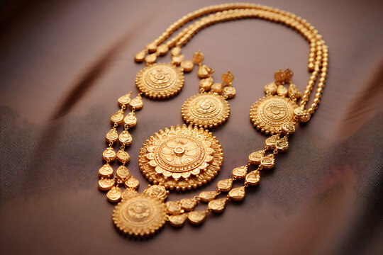 Wedding gold necklace with earrings of Indian subcontinents