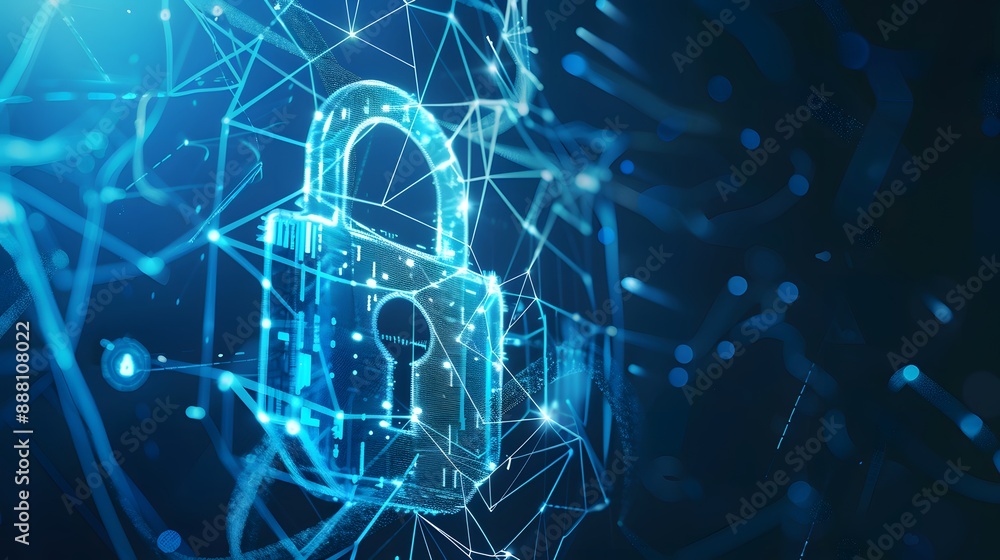 Poster cybersecurity and information or network protection. future technology web services for business and