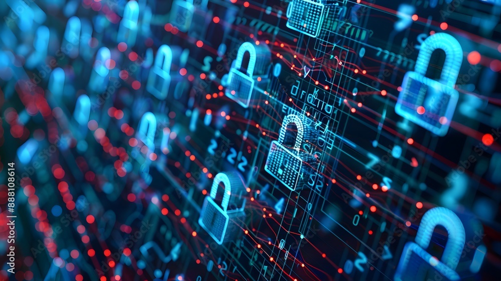 Poster cybersecurity and information or network protection. future technology web services for business and