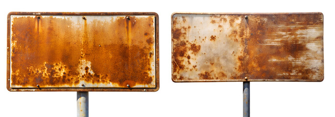 Set of rusty metal tables on transparent background. Advertising and promotion concept.