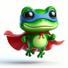 3D superhero cute frog with a cloak and mask