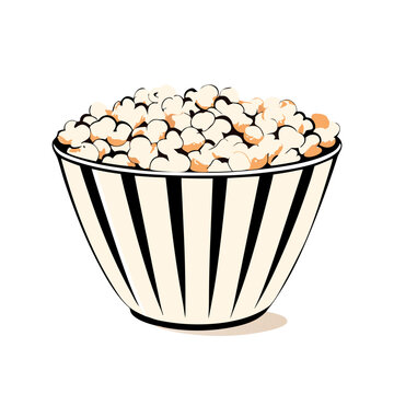 recommend clip art: movie night is complete with full bowl of buttery popcorn, stripes, container, line art