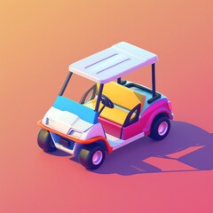 Fototapeta premium A golf cart in an isometric view, with a bright and colorful design