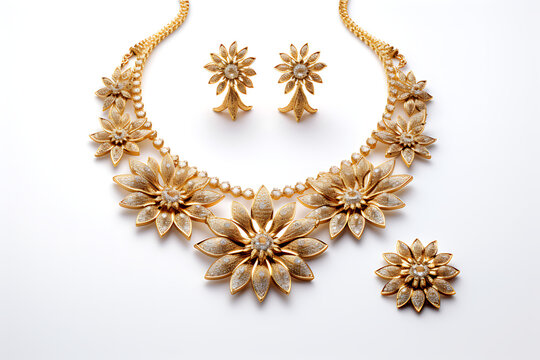Wedding gold necklace with earrings of Indian subcontinents