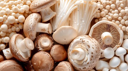 Assortment of Fresh Mushrooms Including Button and Shiitake