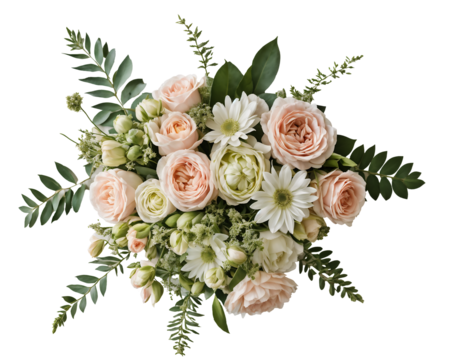 bouquet arranged in a flat composition of pastel-coloured flowers interspersed with a transparent background