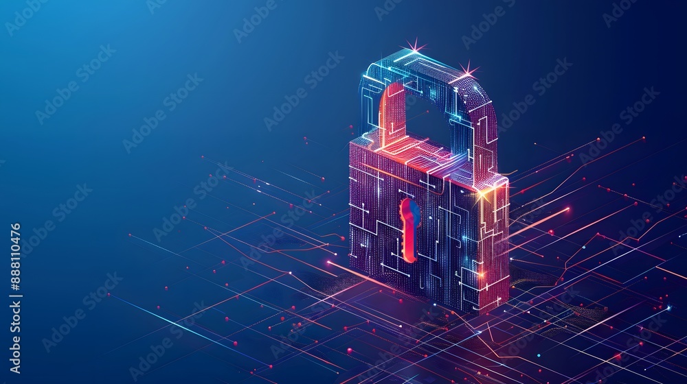 Poster cybersecurity and information or network protection. future technology web services for business and