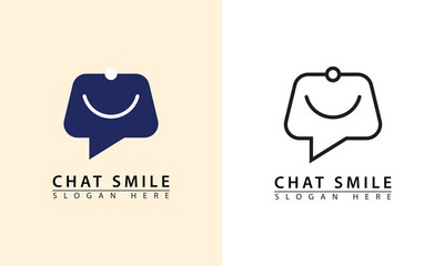 Shopping chat smiley bag or basket shape logo icon vector