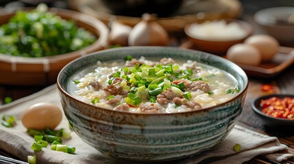 Comforting Korean Beef and Vegetable Stew in Ceramic Bowl on Rustic Wood Background