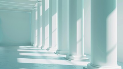 Ethereal Architecture, Beautiful Airy Widescreen Minimalistic White and Light Blue Architectural Background Banner with Tilted Columns
