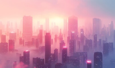 Obraz premium Vibrant Urban Skyline at Sunset with Pink and Purple Hues