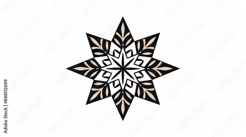 Poster black and white minimalistic slavic star pattern isolated on white background symmetrical and intric
