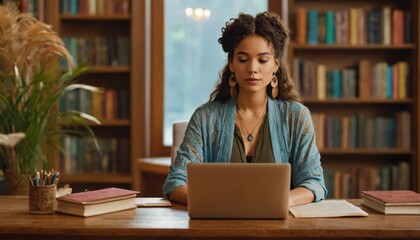 person working on laptop in library