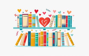 National Book Lovers Day vector illustration with books and hearts on a white background