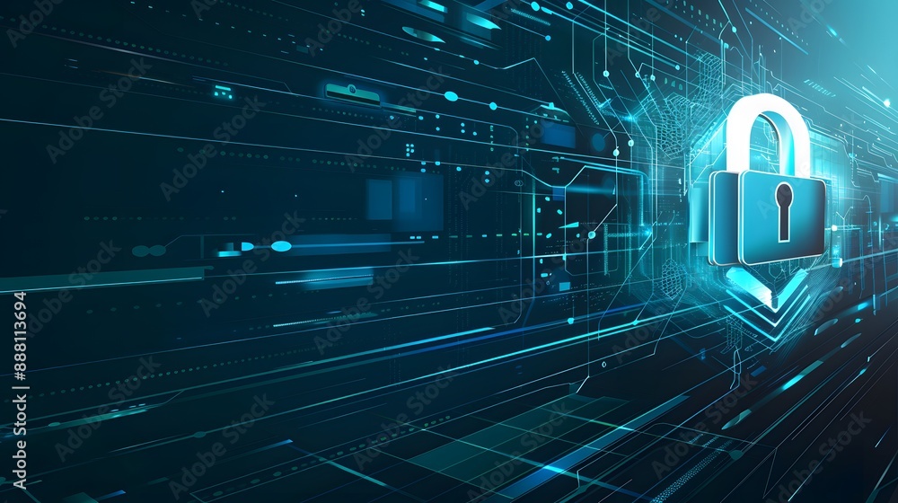 Poster cybersecurity and information or network protection. future technology web services for business and